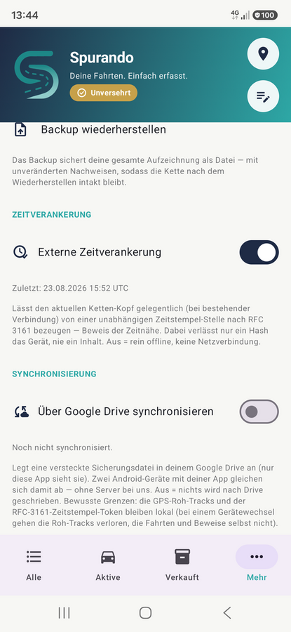 Spurando für Android — externe Zeitverankerung
