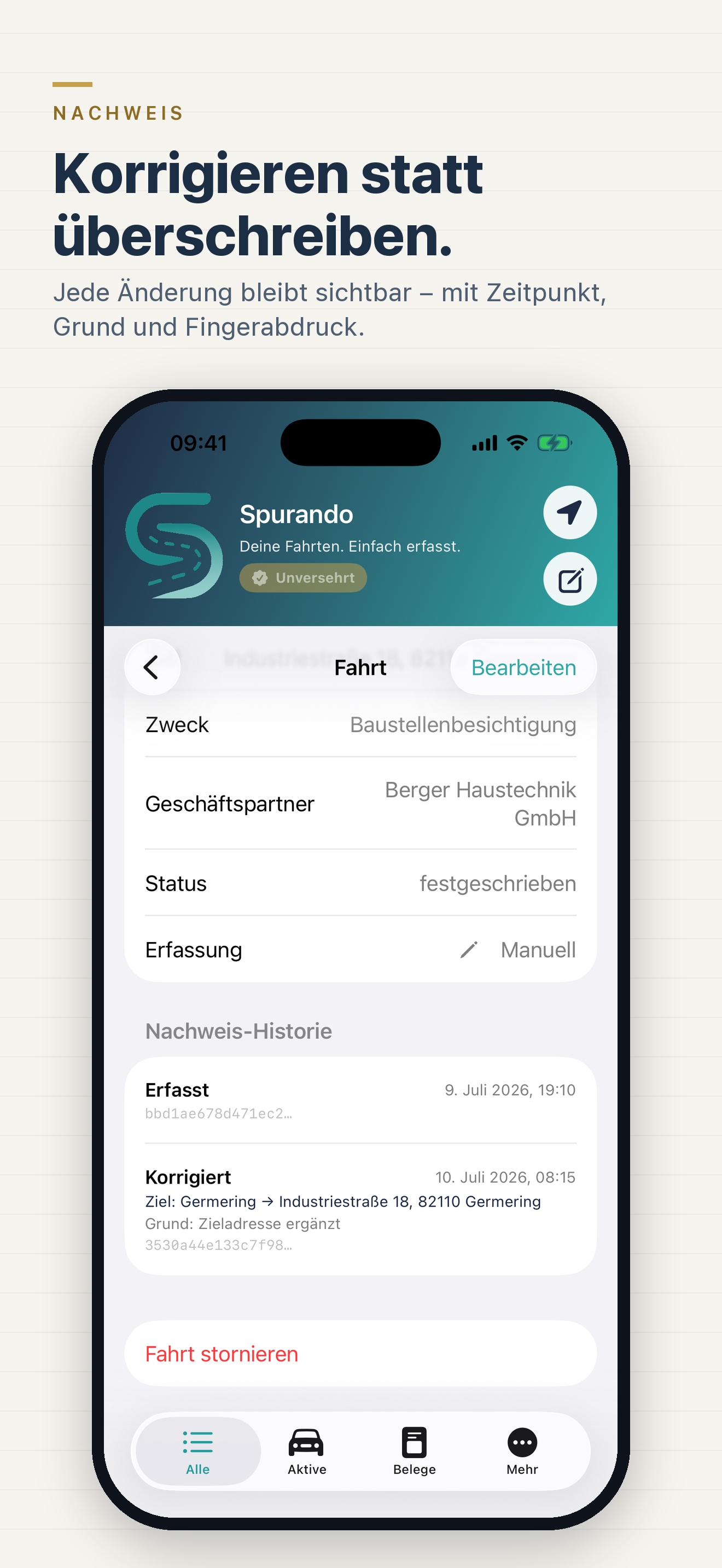 Nachweis — korrigieren statt überschreiben