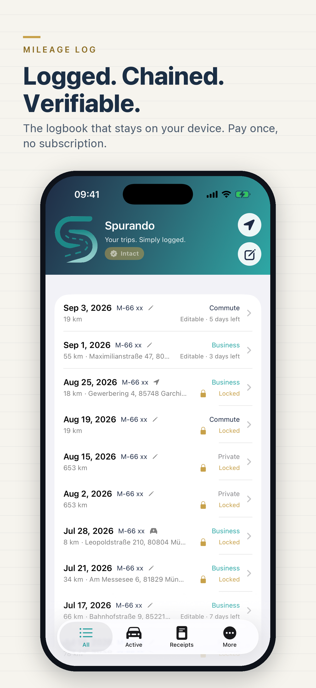 Logbook — logged, chained, verifiable