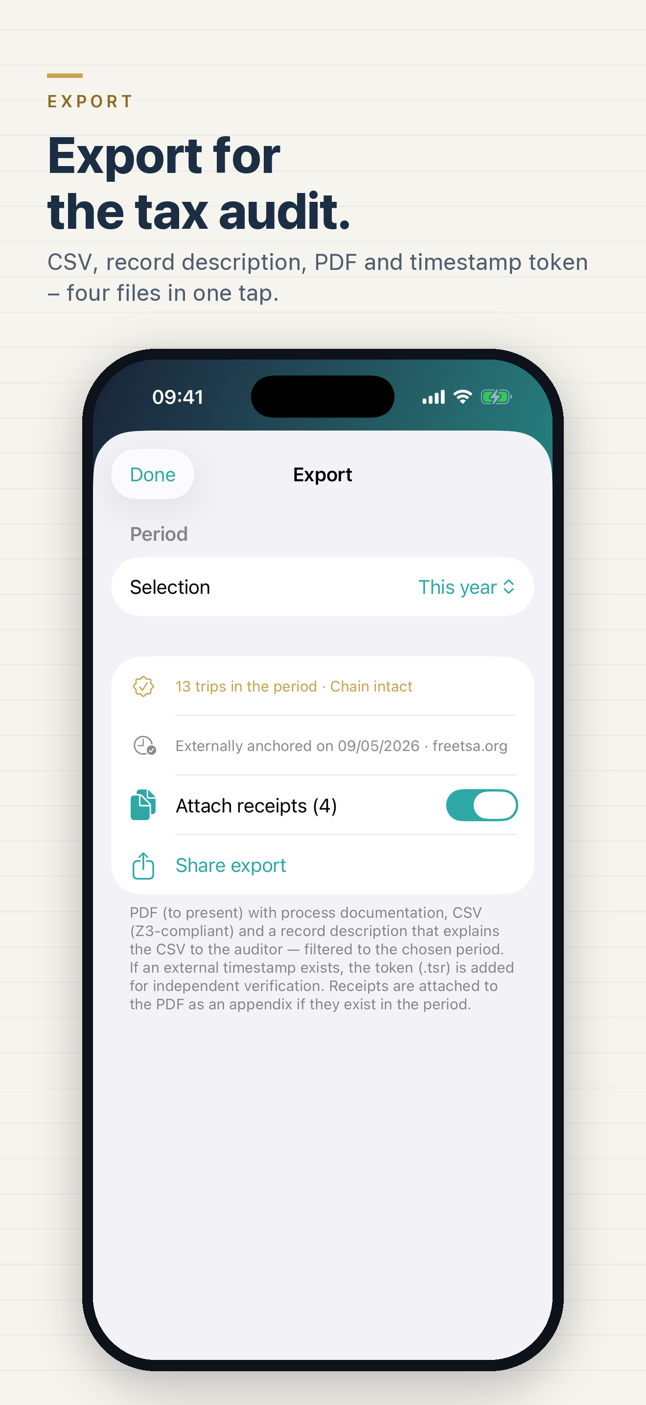 Export for the tax audit