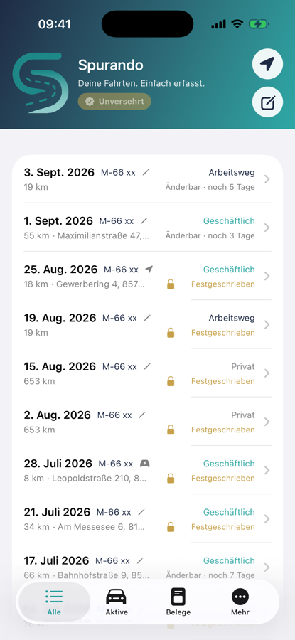 Spurando — Fahrtenbuch mit verketteten Einträgen
