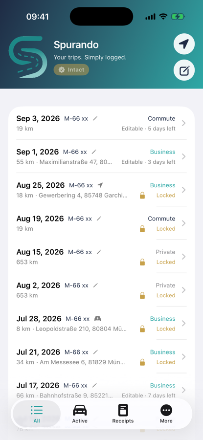 Spurando — logbook with chained entries
